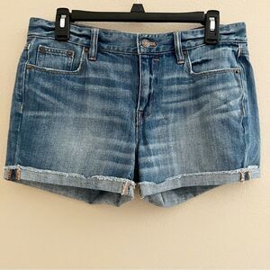 Crew Liza wash denim shorts rolled up raw hem cut offs size 27